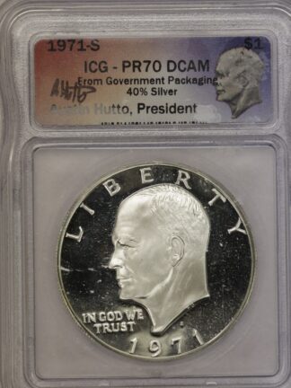 Auction- 1971-S Silver Proof Eisenhower Dollar ICG PR70 DCAM, Marks on Holder