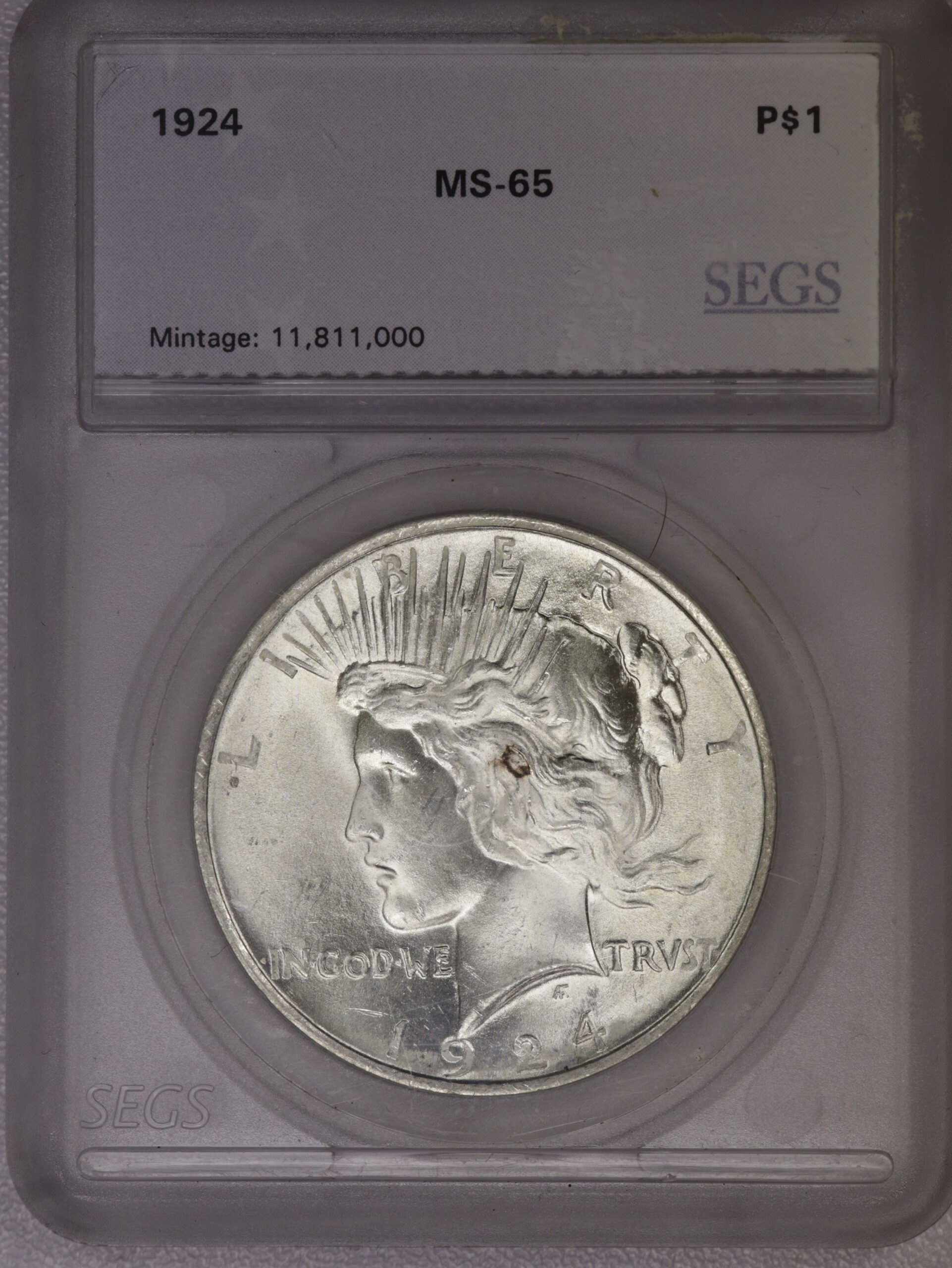 Auction - 1924 Peace Dollar MS65 SEGS