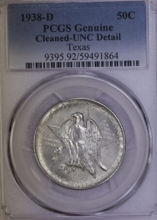 1938-D Texas Commemorative Half Dollar PCGS UNC Details Cleaned