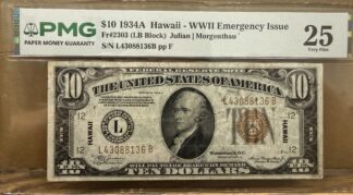 1934A $10 Hawaii-WWII Emergency Issue Fr#2303 PMG VF25