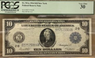 1914 $10 New York Fr. 911 Federal Reserve Note PCGS VF30