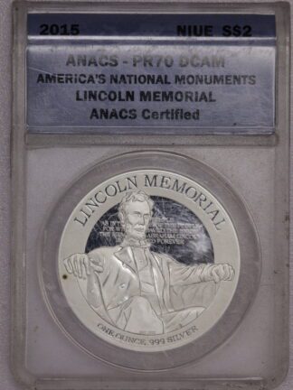 Auction-2015 Lincoln Memorial 1 Oz Silver ANACS Spot on Obverse, Milky, Scratched Holder