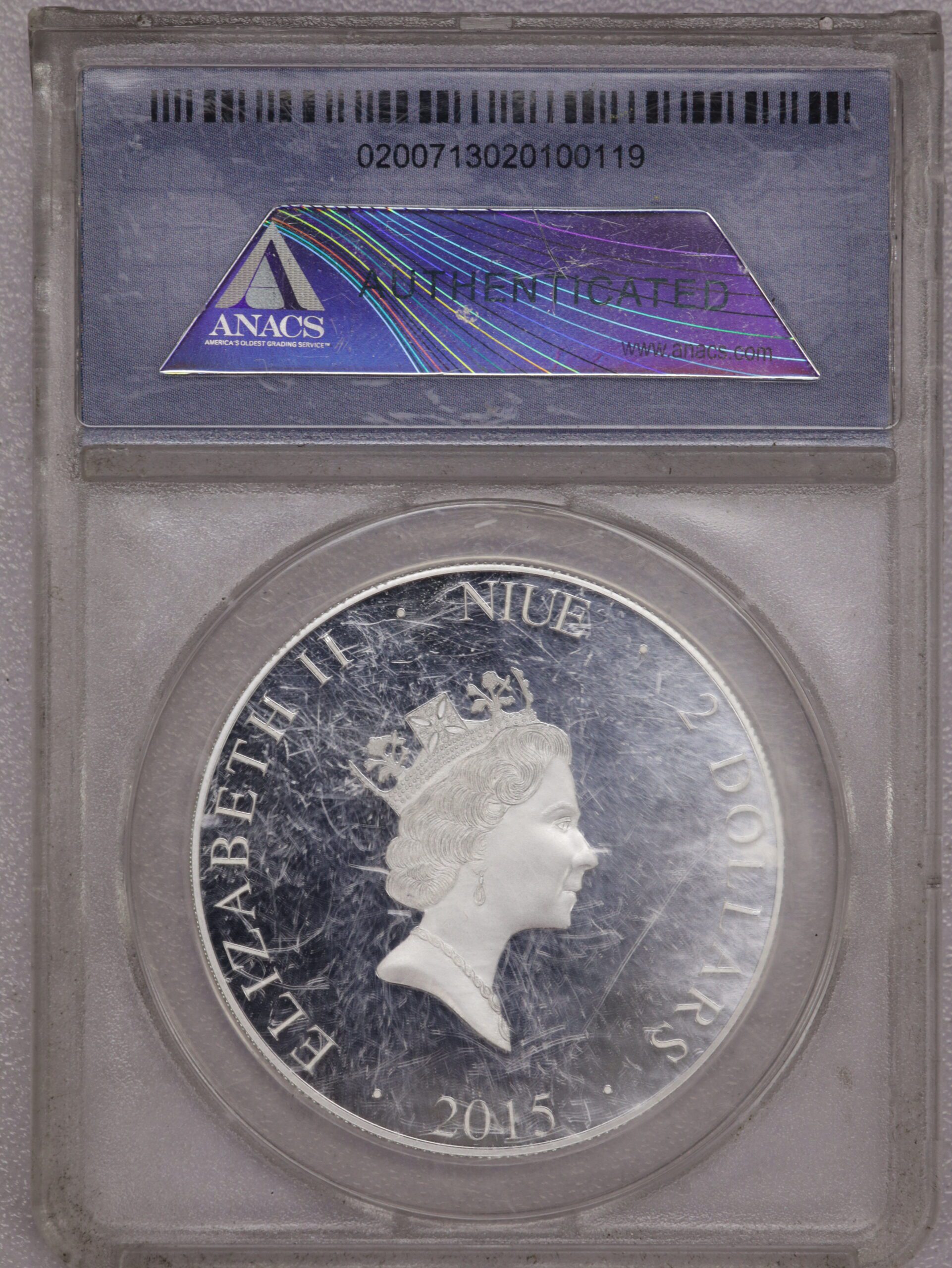 Auction-2015 Lincoln Memorial 1 Oz Silver ANACS Spot on Obverse, Milky, Scratched Holder - Image 2
