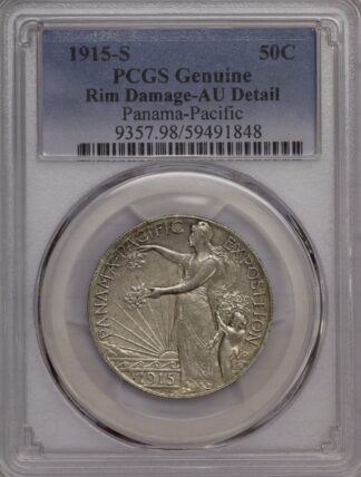 1915-S Panama Pacific Commemorative Half Dollar PCGS Rim Damage AU Detail