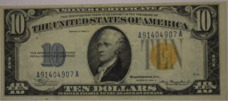 1934-A Ten Dollar Silver Certificate NORTH AFRICA Yellow Seal XF