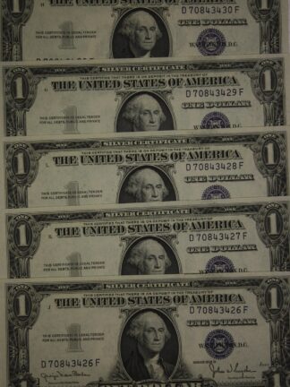 1935-D One Dollar Silver Certificates 5 Consecutive Serial Numbered Notes All UNC