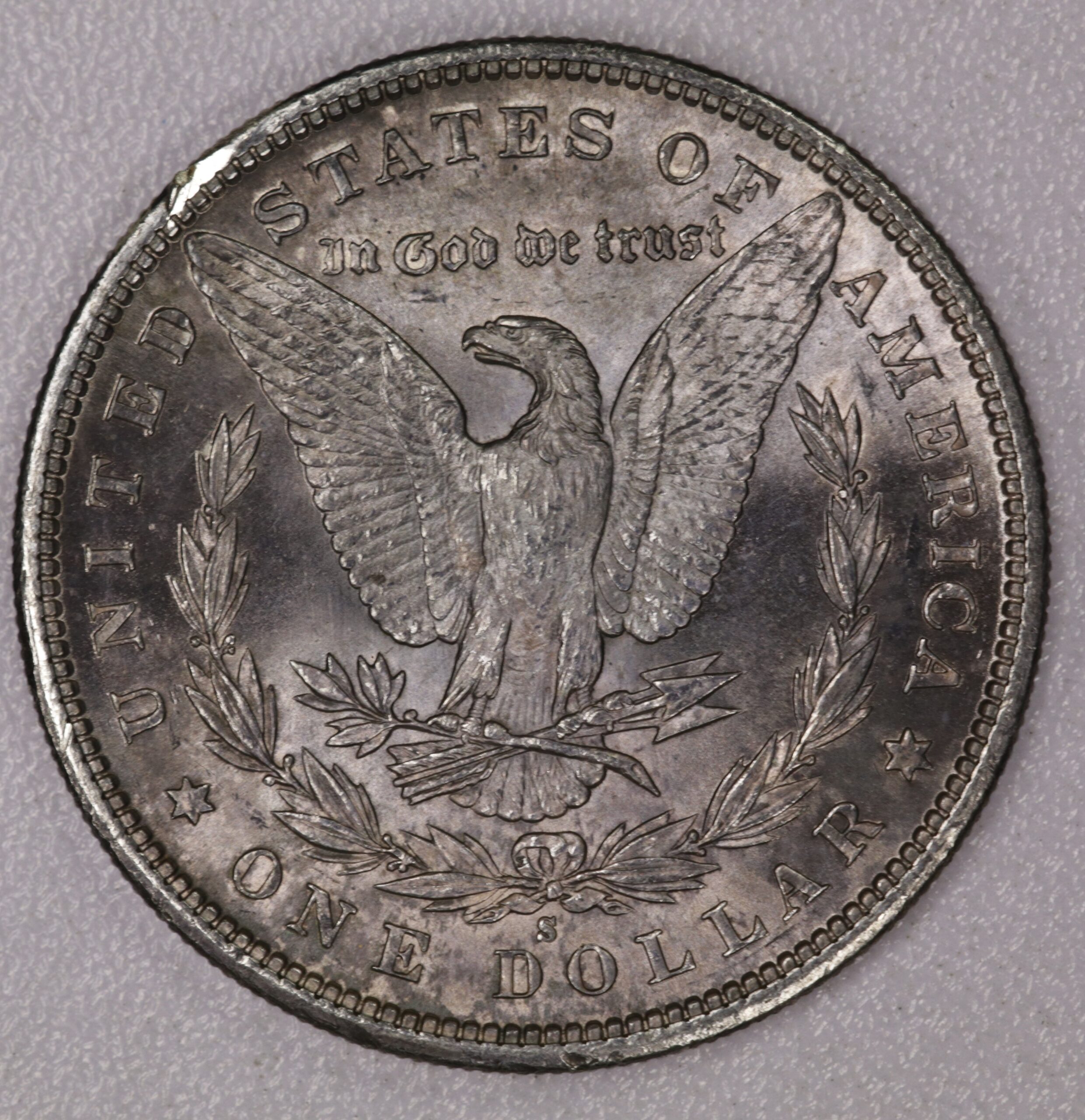 Auction-1881-S Morgan Dollar Toned, Damage on Reverse Rim - Image 2