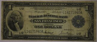 1918 One Dollar Federal Reserve Note San Fransisco District Fine