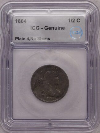 Auction-1804 Half Cent In ICG Genuine Holder; Scratches on Obverse