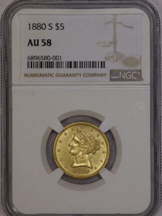 1880 S $5 Gold Liberty Half Eagle AU58 NGC