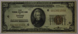 1929 Twenty Dollars National Currency Federal Reserve Bank of Chicago