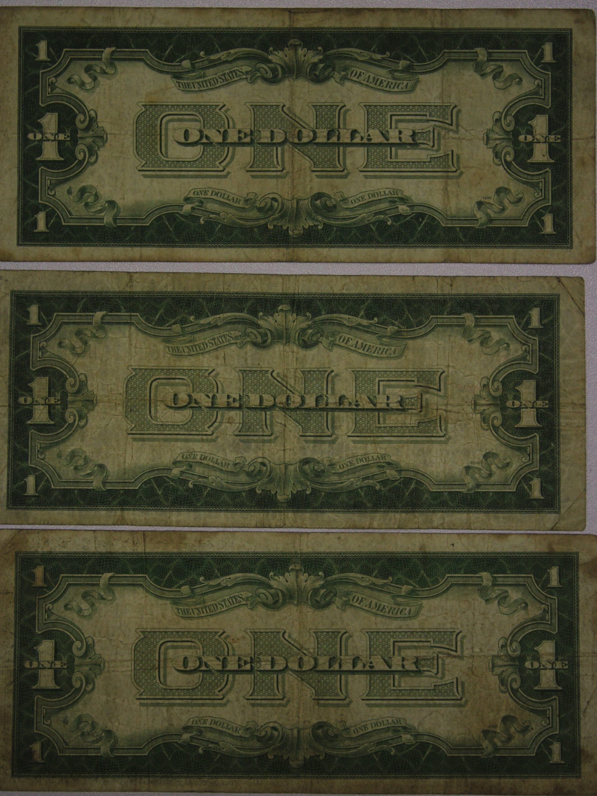 AUCTION- 1928-A, 1928-B & 1928-D One Dollar Silver Certificates All Worn & Stained - Image 2