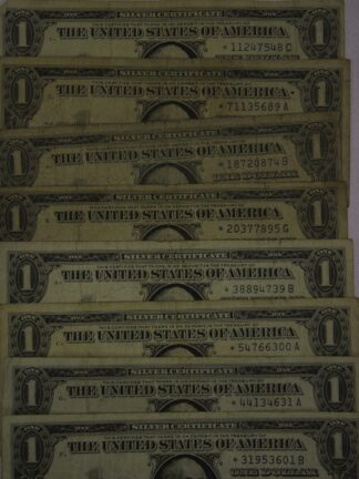 AUCTION- 8 One Dollar Silver Certificates 1935 & 1957 STAR Notes All Circulated