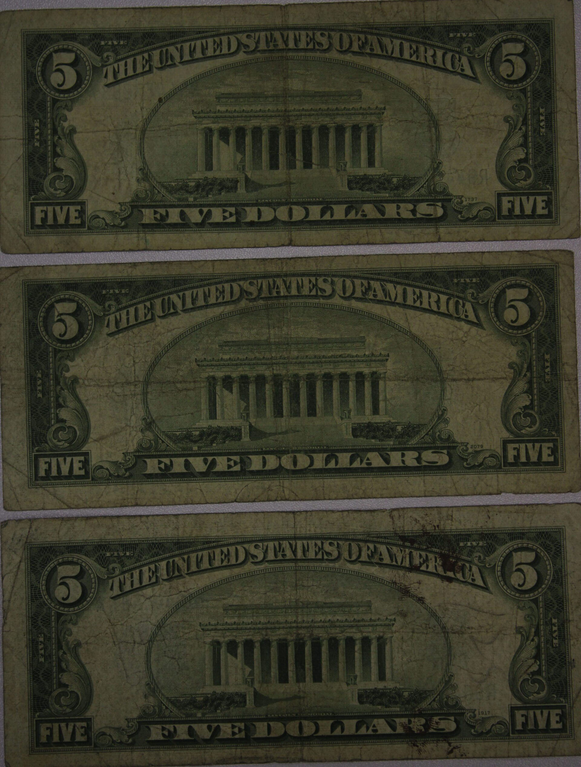 AUCTION- 1934-D Five Dollar Silver Certificates Very Worn (Three of Them) - Image 2