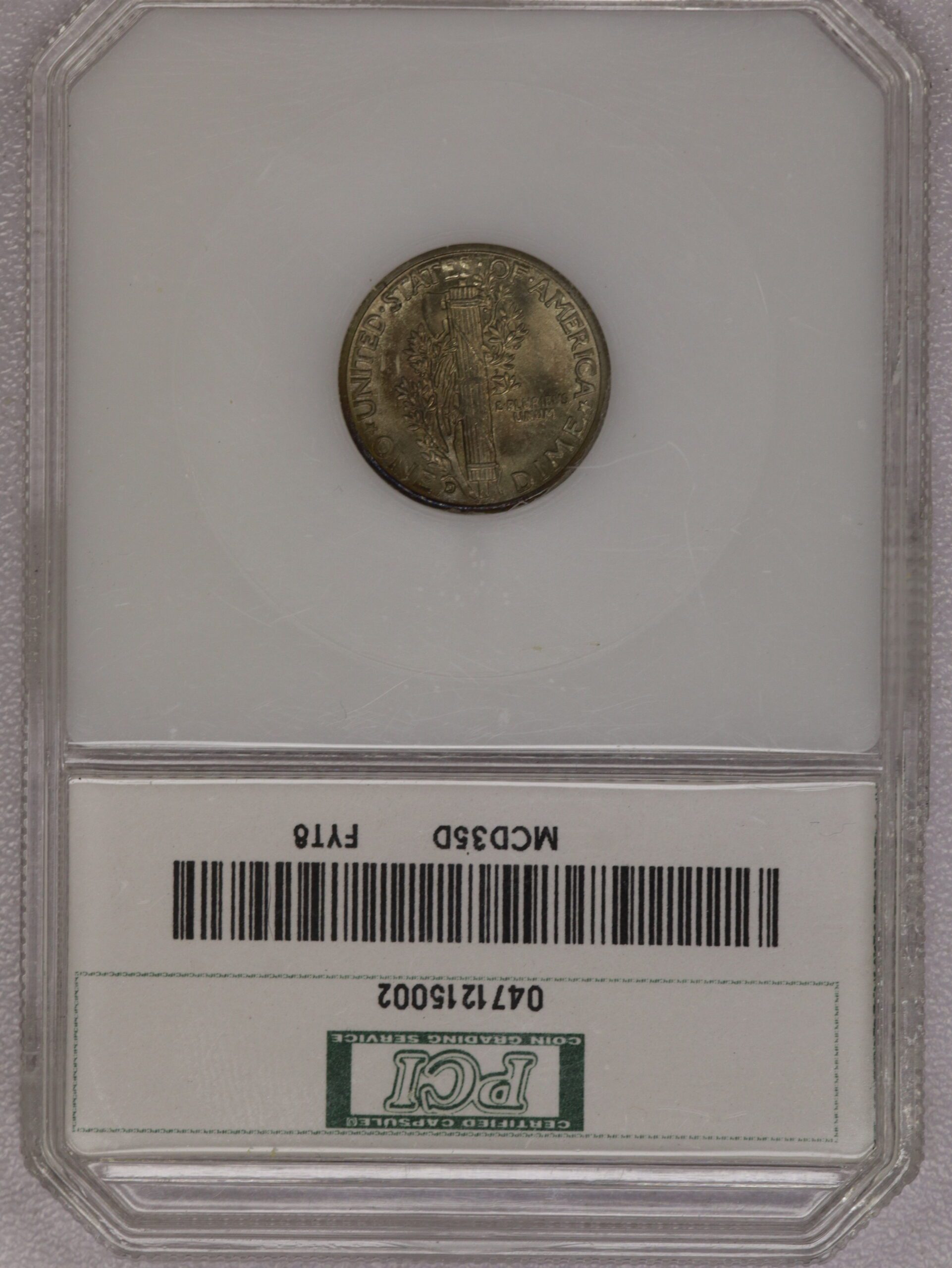 Auction-1935-D Mercury Dime PCI Holder MS65 "95% White" Nice Toning - Image 2