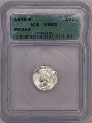 1945 Micro S Mercury Dime ICG MS63