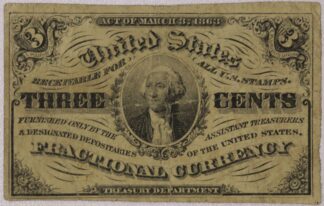 1863 3rd Issue Three Cent Fractional Currency Very Fine