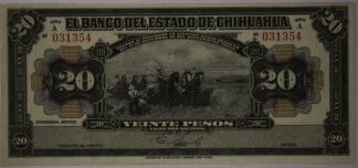1913 Revolutionary Mexico 20 Peso Note from Chihuahua State XF-AU