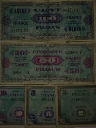 1944 Allied Military Currency France 2,5,10,50 & 100 Franc Notes