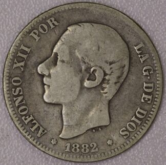 Auction - 1882 2 Peseta - Alfonso XII Spain *.835 Silver