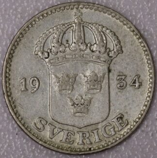 Auction - 1934 25 Öre - Gustaf V * .500 Silver