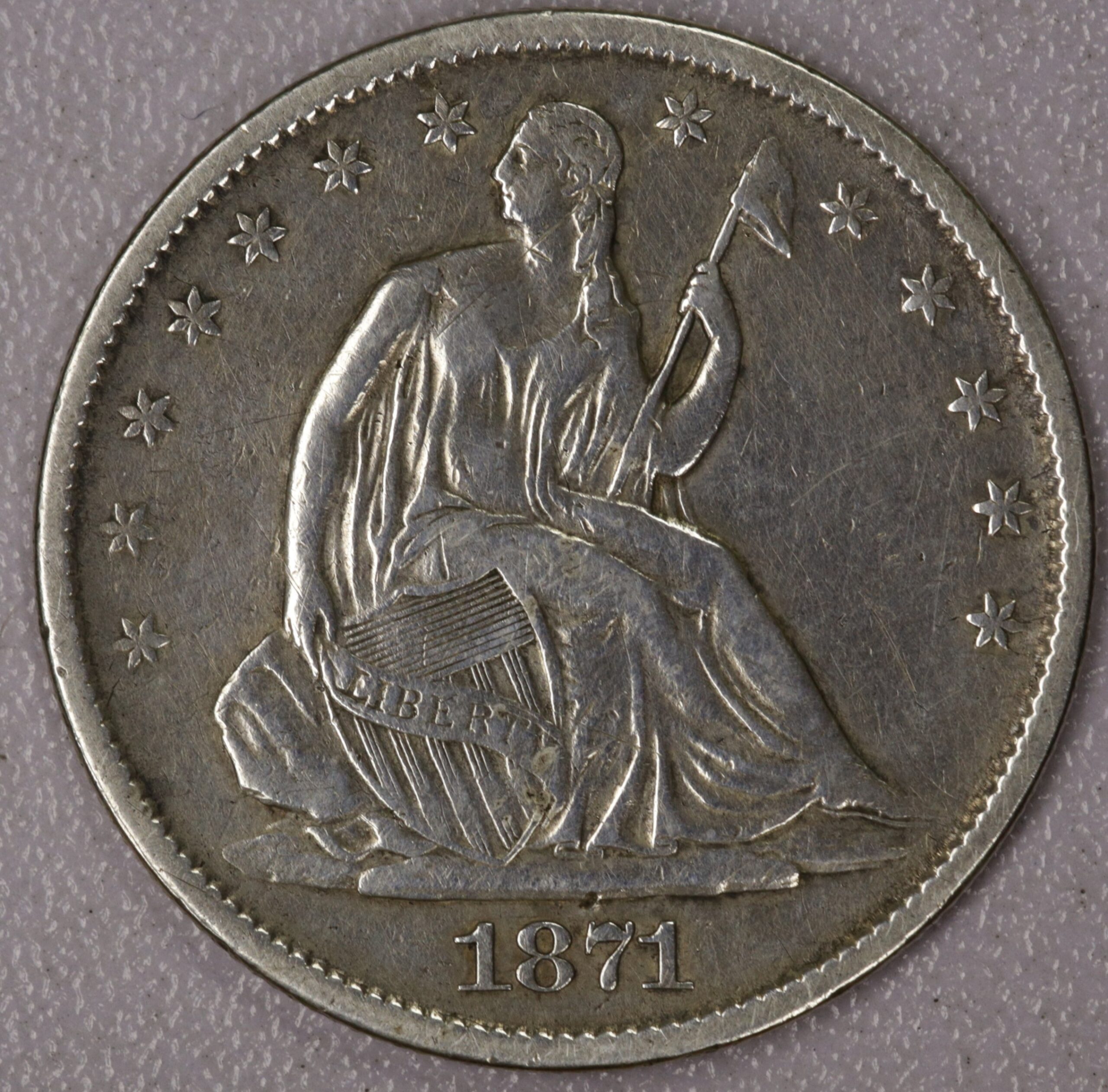 Auction 1871 S Seated Half Dollar Cleaned