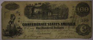 1862 100 Dollars Train Design with Diffused Steam Richmond Virginia T-40