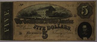 1864 Five Dollar Confederate Currency Richmond Virginia T-69