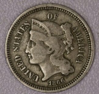 AUCTION-  1866 Three Cent Nickel Circulated