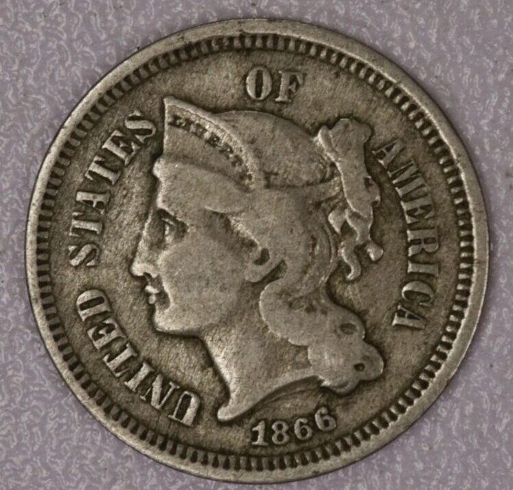 AUCTION- 1866 Three Cent Nickel Circulated