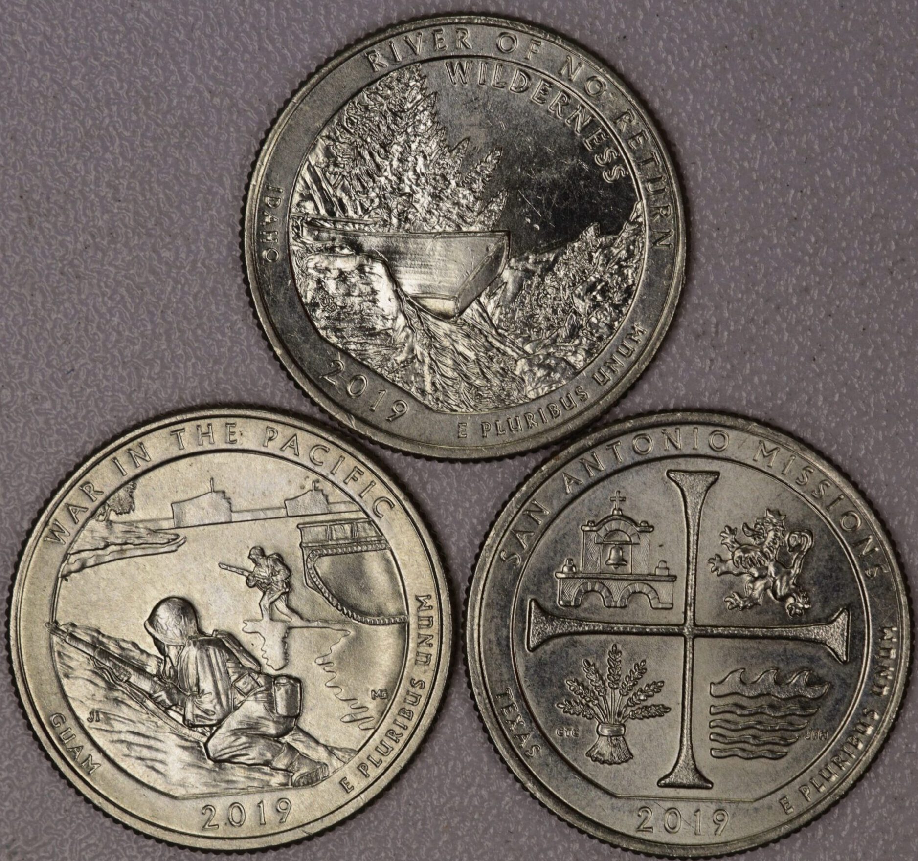 AUCTION- 2019 ATB Washington Quarters With "W" Mint Mark River of No Return, War in the Pacific & San Antonio Mission
