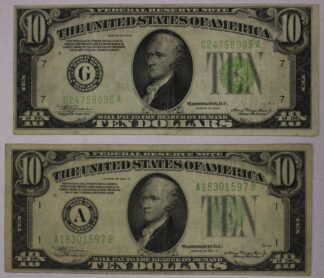 AUCTION- 1934 & 1934-A Ten Dollar Federal Reserve Notes Chicago & Boston Districts Circulated