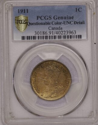 AUCTION- 1911 Canada Large Cent PCGS Genuine Questionable Color UNC Detail