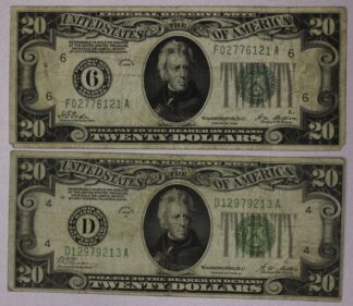 1928 & 1928-B Twenty Dollar Federal Reserve Notes Cleveland and Atlanta Districts Gold Clause Circulated
