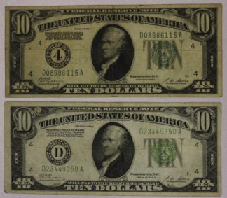 1928-A & 1928-B Ten Dollars Federal Reserve Notes Cleveland District with Gold Clause Circulated