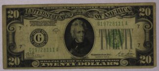 1928-B Twenty Dollars Federal Reserve Note Chicago District with Gold Clause Circulated