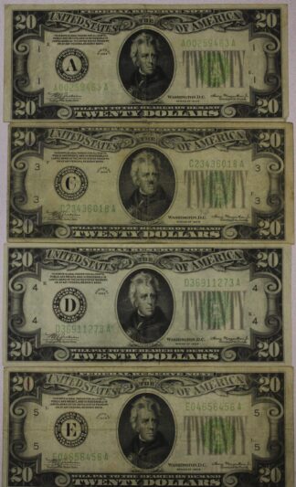 1934 Twenty Dollars Federal Reserve Notes Boston, Philadelphia, Cleveland & Richmond Districts Circulated