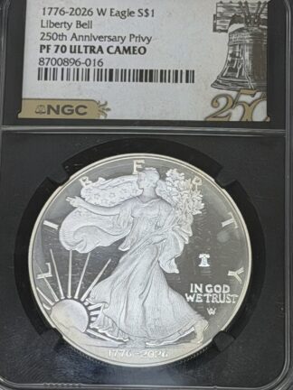 Auction- Proof 1776-2026 W Silver Eagle Liberty Bell Privy NGC PF70 UC ****MILKY****