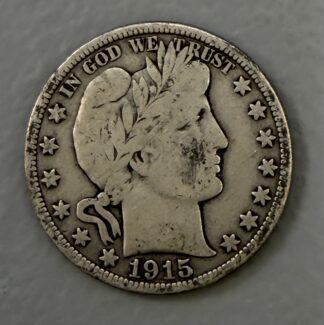 Auction-1915-D Barber Half Dollar. Scratch on cheek