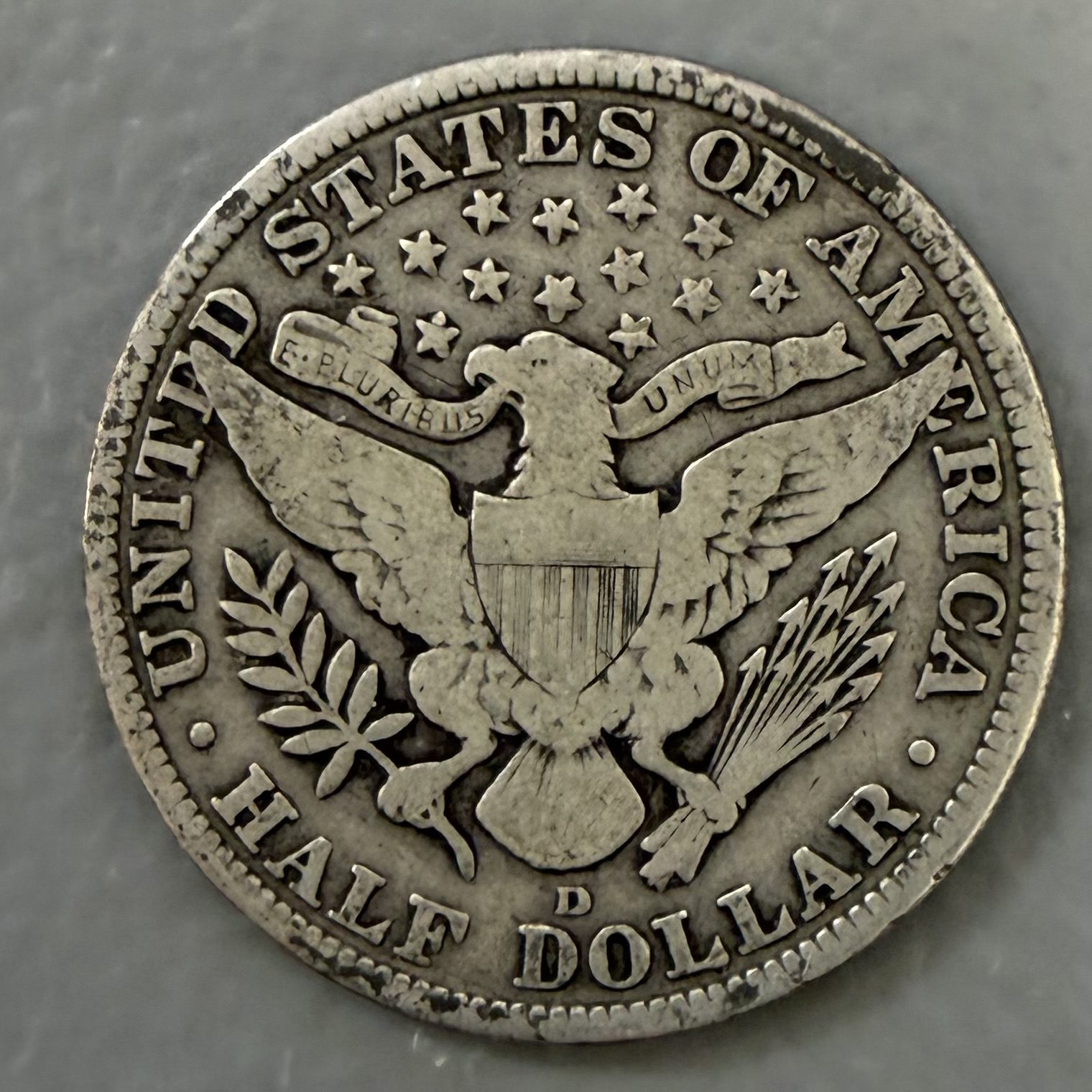 Auction-1915-D Barber Half Dollar. Scratch on cheek - Image 2