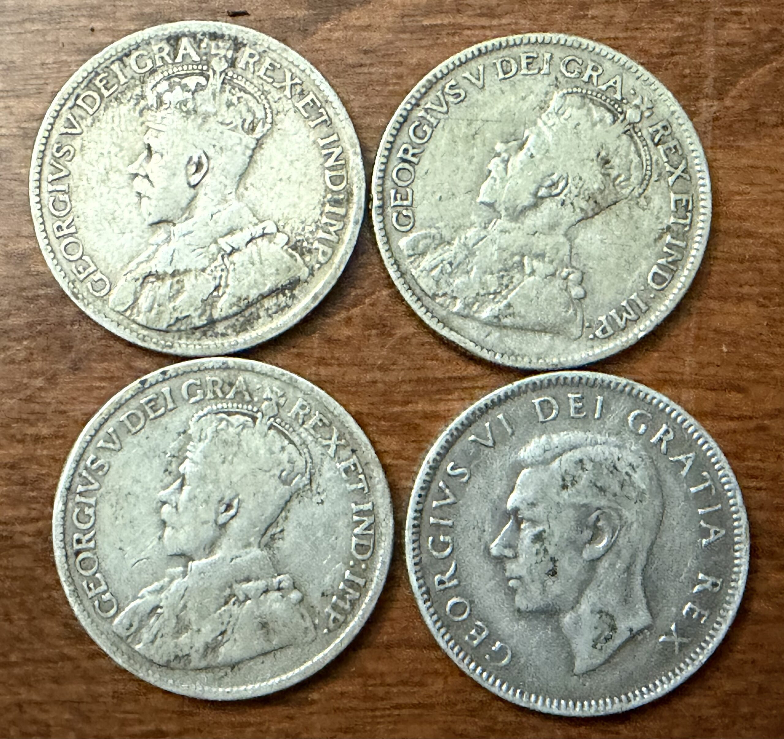 Auction=4 Canadian Silver Quarters (1918, 19, 28, 49) .65 Oz Silver