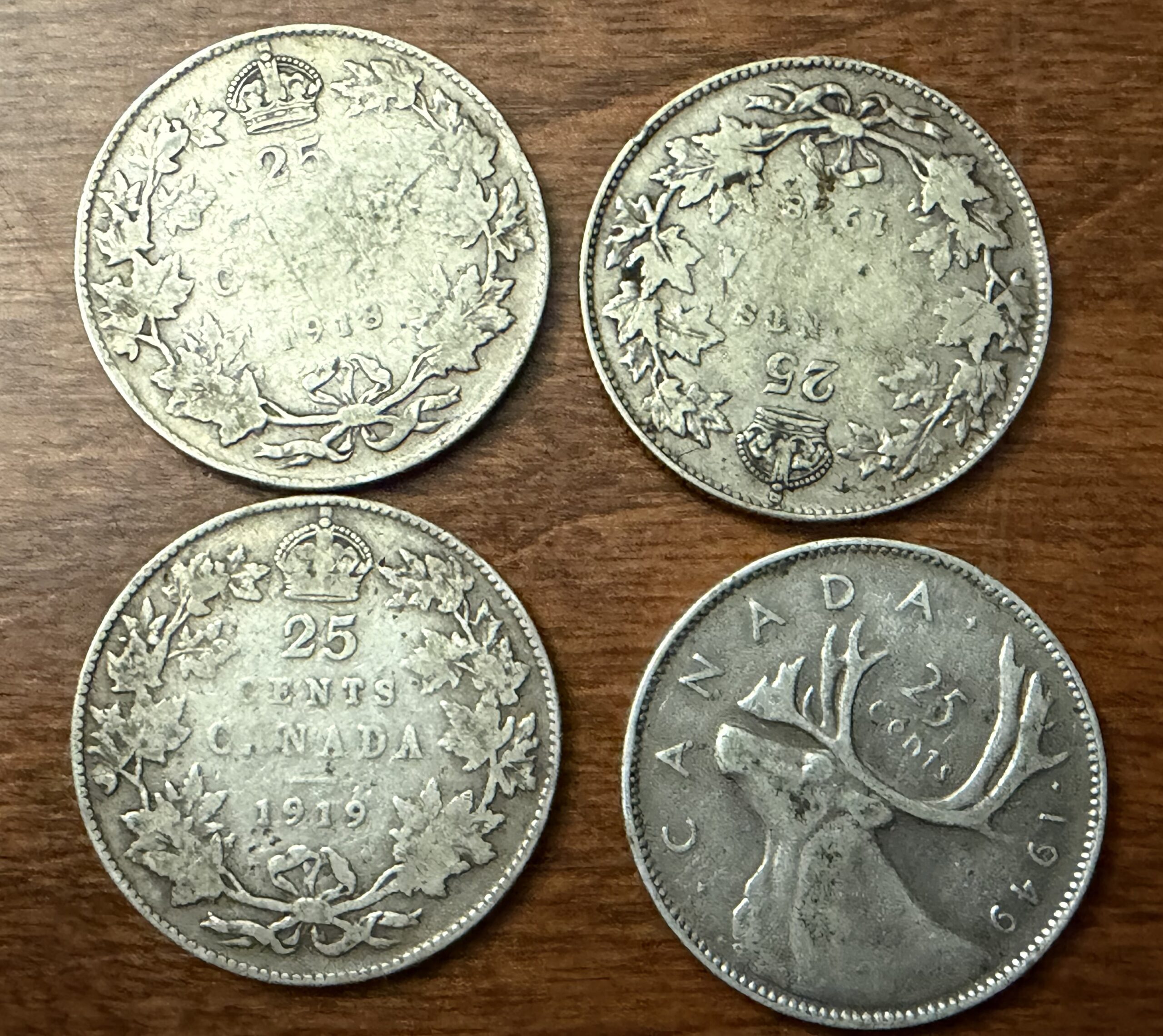 Auction=4 Canadian Silver Quarters (1918, 19, 28, 49) .65 Oz Silver - Image 2
