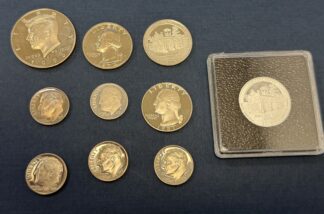 Auction= Group of Proof Coins 9 Clad and 1 Silver Quarter (See Description)