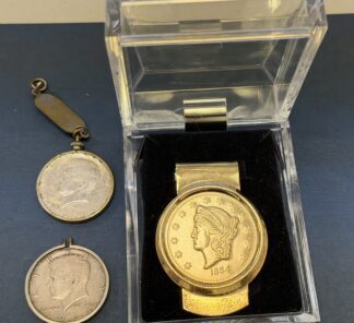 Auction-Money Clip and 2 1964 JFK Dollars (Jewelry-Mounted)