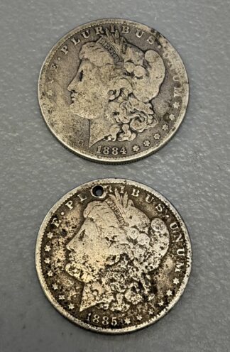Auction: 2 Cull/Damaged Morgan Dollars 1885-Holed, 1884  Rough