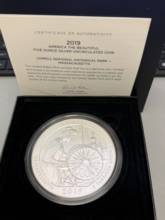 2019 Five (5) Ounce Silver ATB Lowell National Historical Park Massachusetts OGP/COA