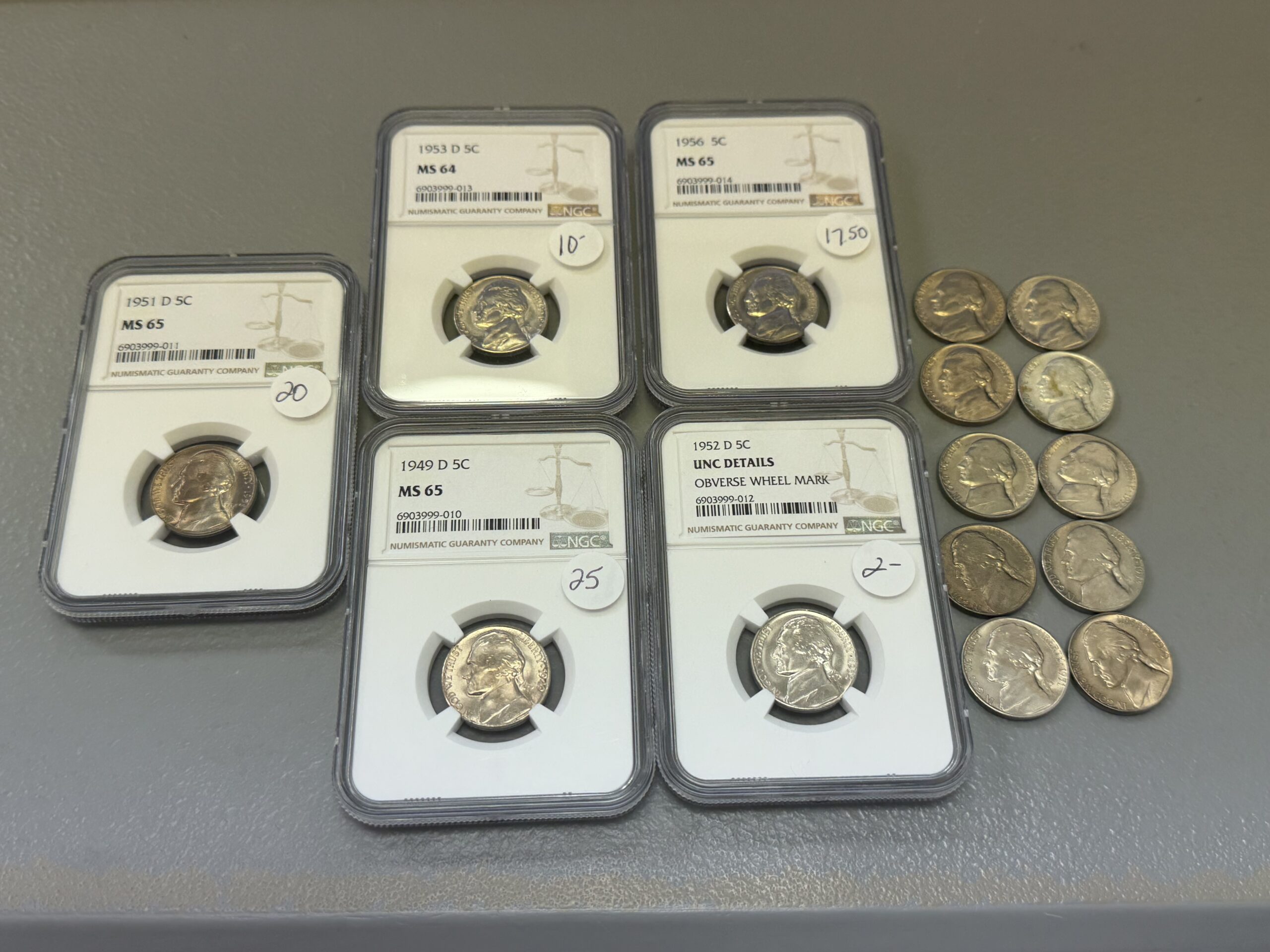 Auction: Group of Uncirculated Jefferson Nickels 5 Graded/10 Ungraded (See Description)