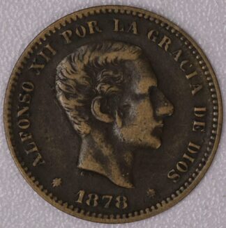 1878-OM Spain Five Centimos Copper Coin
