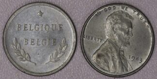 AUCTION- 1943 Steel Cent & 1944 Belgium Two Francs Both Struck in the US on the Same Planchet