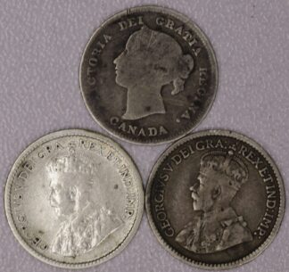 1899, 1912 & 1917 Canada Five Cent Silver Queen Victoria & George V